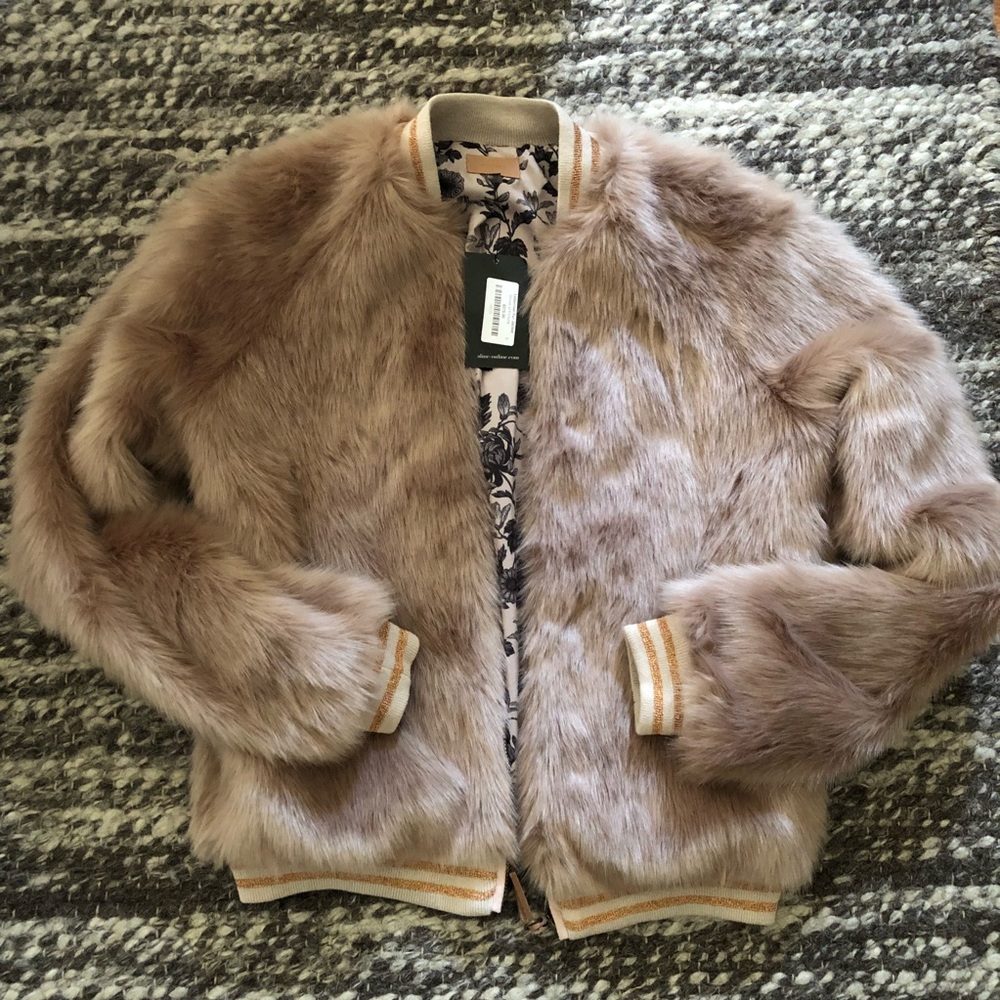 Mother faux fur letterman jacket size small